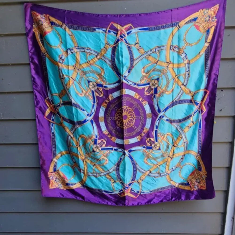 Vintage Satin Purple Blue Gold Horse Bit Scarf
